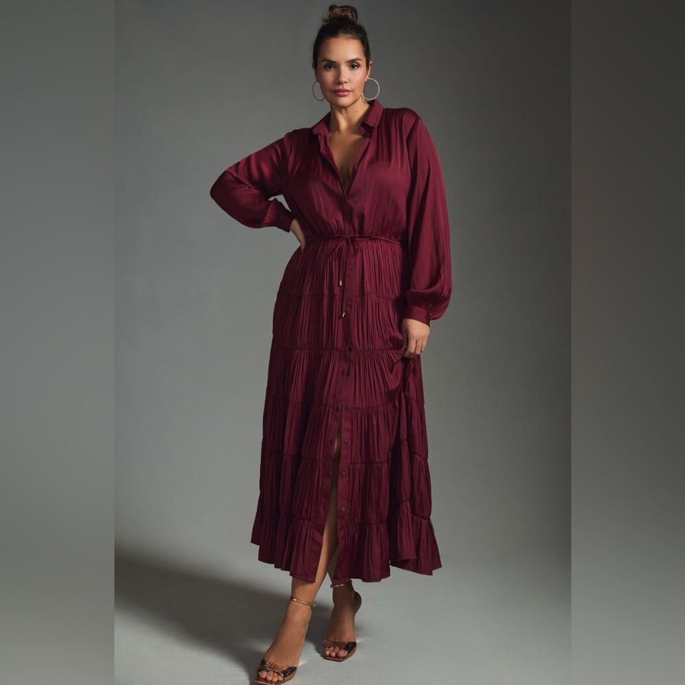 By Anthropologie Tiered Button-Front Dress